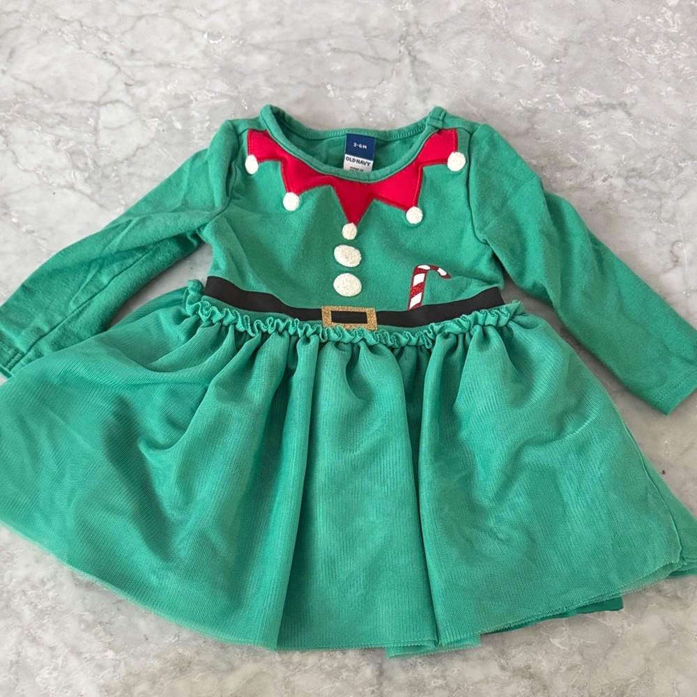 Old Navy Green and Red Elf baby dress 3-6m